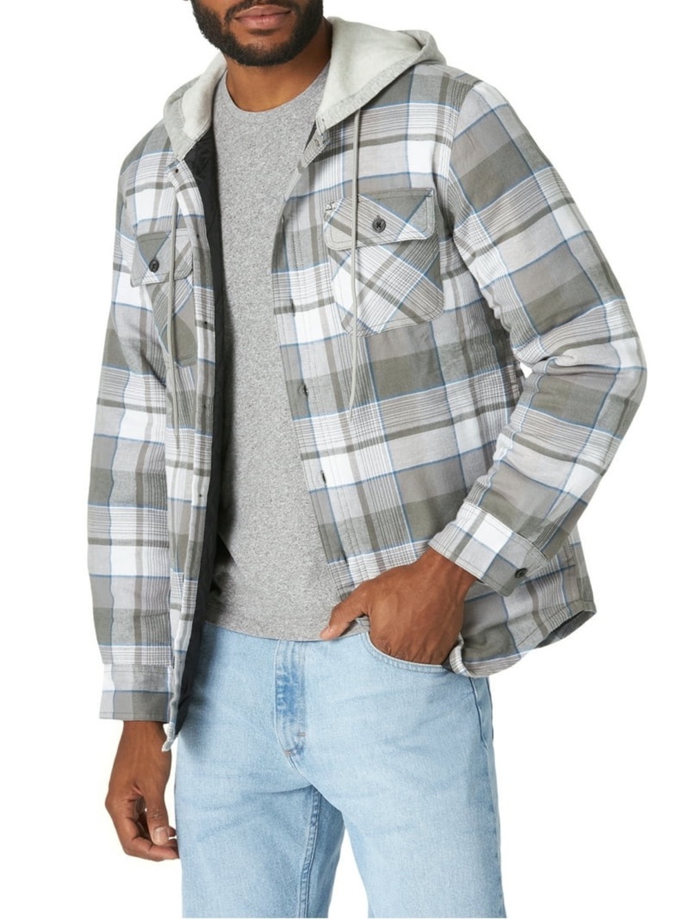 Wrangler Plaid Hooded Shirt Jacket